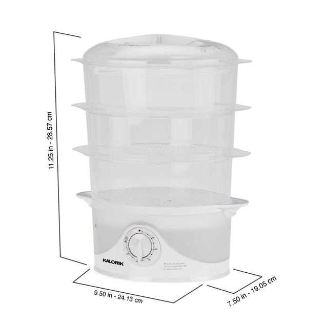 Kalorik 3 Tier Food Steamer - White & Translucent, 60-Minute Timer, Turbo  Steam Ring, 9L Transparent Baskets - Perfect for Healthy Cooking in the  Food Steamers department at