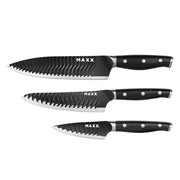 Kalorik MAXX "The Essentials" 3-Piece Professional Chef, Prep, and Paring Knife Set, in Stainless Steel/Black