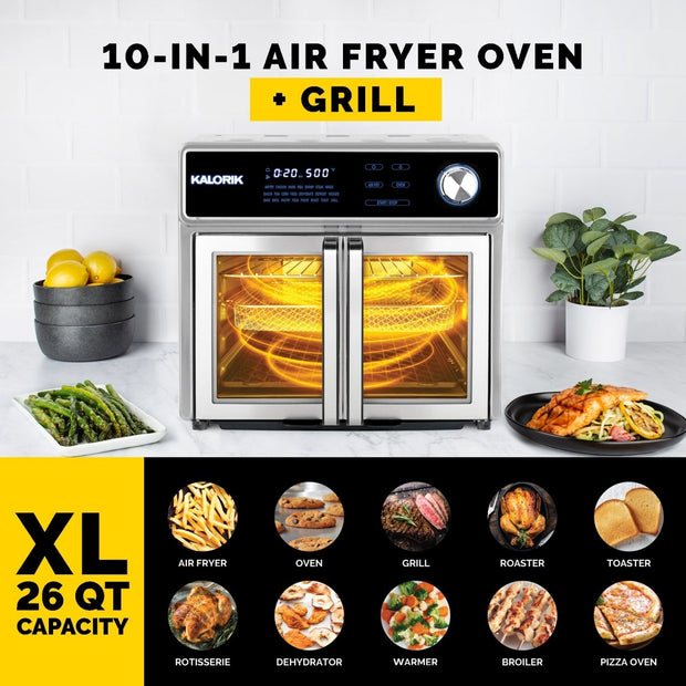 Air Fryer 12 QT 1700W Large Capacity Oilless Hot Air Fryers Oven Healthy  Cooker with 10 Presets, Visible Cooking Window, LCD Touch Screen, 6  Dishwasher Safe Accessories Included Recipe (Silver) 